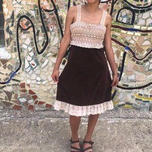 Anthropologie Brown velvet and cream lace dress